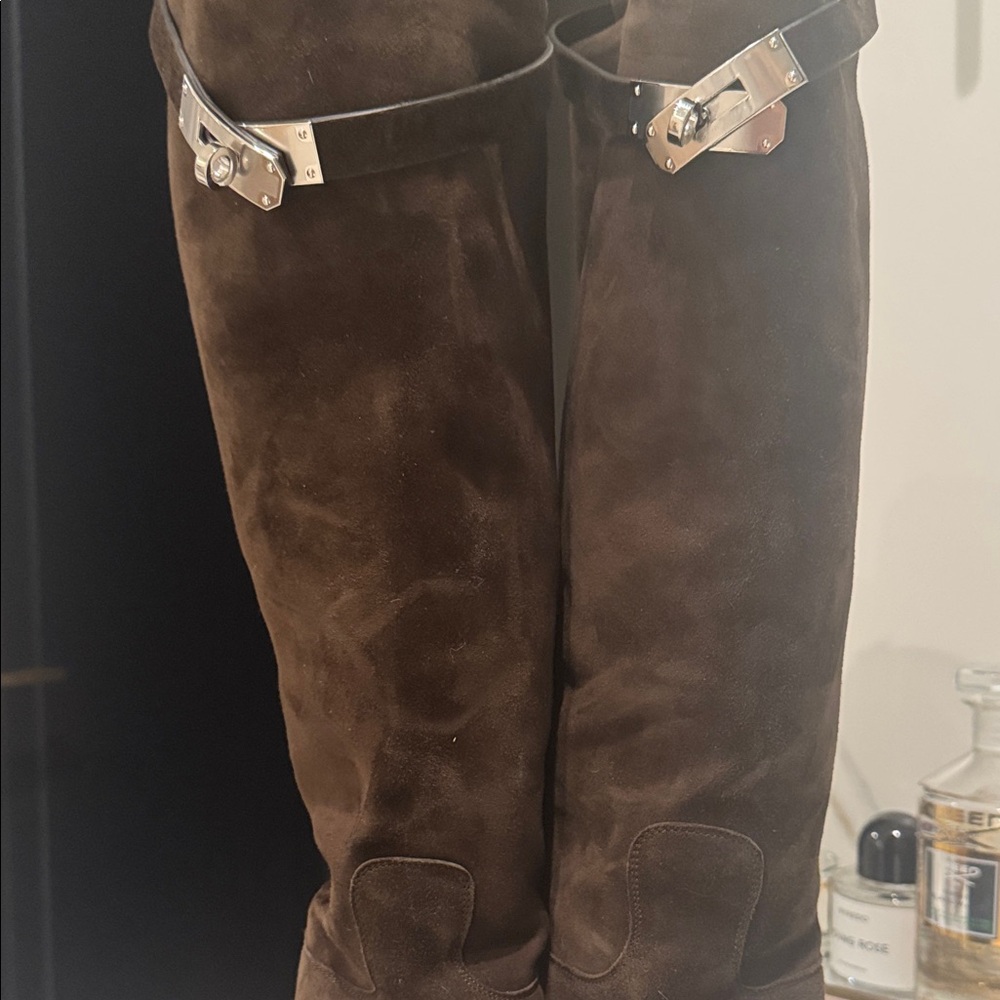 Hermes Brown riding suede  Boots with Silver Kelly hardware. Wore very few times
